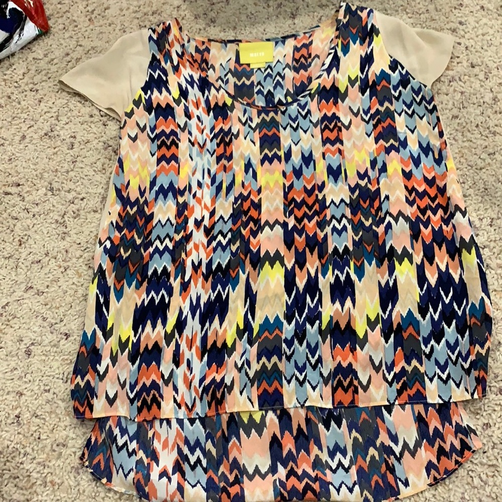 Anthro Maeve Grafica Geometric Print Silk Top xs